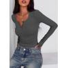 imagePRETTYGARDEN Womens 2025 Summer Long Sleeve Henley T Shirts Ribbed Knit Button Slim Fitted Basic Casual Going Out Fall TopsDark Grey