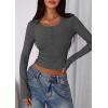 imagePRETTYGARDEN Womens 2025 Summer Long Sleeve Henley T Shirts Ribbed Knit Button Slim Fitted Basic Casual Going Out Fall TopsDark Grey