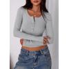 imagePRETTYGARDEN Womens 2025 Summer Long Sleeve Henley T Shirts Ribbed Knit Button Slim Fitted Basic Casual Going Out Fall TopsGrey