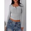 imagePRETTYGARDEN Womens 2025 Summer Long Sleeve Henley T Shirts Ribbed Knit Button Slim Fitted Basic Casual Going Out Fall TopsGrey
