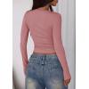 imagePRETTYGARDEN Womens 2025 Summer Long Sleeve Henley T Shirts Ribbed Knit Button Slim Fitted Basic Casual Going Out Fall TopsGrey Pink