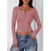 imagePRETTYGARDEN Womens 2025 Summer Long Sleeve Henley T Shirts Ribbed Knit Button Slim Fitted Basic Casual Going Out Fall TopsGrey Pink