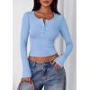 imagePRETTYGARDEN Womens 2025 Summer Long Sleeve Henley T Shirts Ribbed Knit Button Slim Fitted Basic Casual Going Out Fall TopsLight Blue
