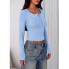 imagePRETTYGARDEN Womens 2025 Summer Long Sleeve Henley T Shirts Ribbed Knit Button Slim Fitted Basic Casual Going Out Fall TopsLight Blue