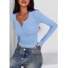 imagePRETTYGARDEN Womens 2025 Summer Long Sleeve Henley T Shirts Ribbed Knit Button Slim Fitted Basic Casual Going Out Fall TopsLight Blue