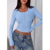 imagePRETTYGARDEN Womens 2025 Summer Long Sleeve Henley T Shirts Ribbed Knit Button Slim Fitted Basic Casual Going Out Fall TopsLight Blue
