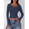 imagePRETTYGARDEN Womens 2025 Summer Long Sleeve Henley T Shirts Ribbed Knit Button Slim Fitted Basic Casual Going Out Fall TopsNavy Blue