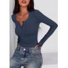 imagePRETTYGARDEN Womens 2025 Summer Long Sleeve Henley T Shirts Ribbed Knit Button Slim Fitted Basic Casual Going Out Fall TopsNavy Blue