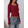imagePRETTYGARDEN Womens 2025 Summer Long Sleeve Henley T Shirts Ribbed Knit Button Slim Fitted Basic Casual Going Out Fall TopsWine Red
