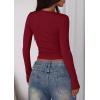 imagePRETTYGARDEN Womens 2025 Summer Long Sleeve Henley T Shirts Ribbed Knit Button Slim Fitted Basic Casual Going Out Fall TopsWine Red
