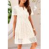 imagePRETTYGARDEN Womens 2025 Summer Short Dress V Neck Short Sleeve A Line Hollow Out Lace Ruffle Cute Casual Beach Party DressesWhite