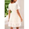 imagePRETTYGARDEN Womens 2025 Summer Short Dress V Neck Short Sleeve A Line Hollow Out Lace Ruffle Cute Casual Beach Party DressesWhite