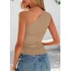 imagePRETTYGARDEN Womens 2025 Summer Y2K Tops Sleeveless One Shoulder Slim Fit Shirts Ruched Knit Asymmetrical Top BlouseKhaki