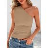 imagePRETTYGARDEN Womens 2025 Summer Y2K Tops Sleeveless One Shoulder Slim Fit Shirts Ruched Knit Asymmetrical Top BlouseKhaki