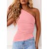 imagePRETTYGARDEN Womens 2025 Summer Y2K Tops Sleeveless One Shoulder Slim Fit Shirts Ruched Knit Asymmetrical Top BlousePink