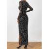 imagePRETTYGARDEN Womens Bodycon Maxi Dress Fall Spring Fashion Long Sleeve Floral Print Tight Fitted Party Club Ruched Dresses01 Polka Dot Black White