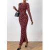 imagePRETTYGARDEN Womens Bodycon Maxi Dress Fall Spring Fashion Long Sleeve Floral Print Tight Fitted Party Club Ruched Dresses01 Polka Dot Red White