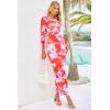 imagePRETTYGARDEN Womens Bodycon Maxi Dress Fall Spring Fashion Long Sleeve Floral Print Tight Fitted Party Club Ruched DressesLight Orange
