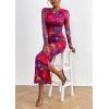 imagePRETTYGARDEN Womens Bodycon Maxi Dress Fall Spring Fashion Long Sleeve Floral Print Tight Fitted Party Club Ruched DressesNavy Red Big Floral