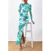 imagePRETTYGARDEN Womens Bodycon Maxi Dress Fall Spring Fashion Long Sleeve Floral Print Tight Fitted Party Club Ruched DressesPrint Blue