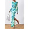 imagePRETTYGARDEN Womens Bodycon Maxi Dress Fall Spring Fashion Long Sleeve Floral Print Tight Fitted Party Club Ruched DressesPrint Blue