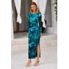 imagePRETTYGARDEN Womens Bodycon Maxi Dress Fall Spring Fashion Long Sleeve Floral Print Tight Fitted Party Club Ruched DressesPrint Lake Blue