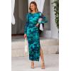 imagePRETTYGARDEN Womens Bodycon Maxi Dress Fall Spring Fashion Long Sleeve Floral Print Tight Fitted Party Club Ruched DressesPrint Lake Blue