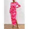 imagePRETTYGARDEN Womens Bodycon Maxi Dress Fall Spring Fashion Long Sleeve Floral Print Tight Fitted Party Club Ruched DressesPrint Pink