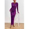 imagePRETTYGARDEN Womens Bodycon Maxi Dress Fall Spring Fashion Long Sleeve Floral Print Tight Fitted Party Club Ruched DressesPrint Purple