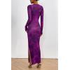 imagePRETTYGARDEN Womens Bodycon Maxi Dress Fall Spring Fashion Long Sleeve Floral Print Tight Fitted Party Club Ruched DressesPrint Purple