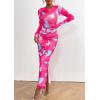 imagePRETTYGARDEN Womens Bodycon Maxi Dress Fall Spring Fashion Long Sleeve Floral Print Tight Fitted Party Club Ruched DressesRose Red