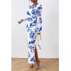 imagePRETTYGARDEN Womens Bodycon Maxi Dress Fall Spring Fashion Long Sleeve Floral Print Tight Fitted Party Club Ruched DressesWhite Blue Floral
