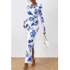 imagePRETTYGARDEN Womens Bodycon Maxi Dress Fall Spring Fashion Long Sleeve Floral Print Tight Fitted Party Club Ruched DressesWhite Blue Floral