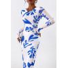 imagePRETTYGARDEN Womens Bodycon Maxi Dress Fall Spring Fashion Long Sleeve Floral Print Tight Fitted Party Club Ruched DressesWhite Blue Floral