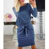 imagePRETTYGARDEN Womens Fall Bodycon Party Dress Casual Long Sleeve Tie Waist Fitted Sheath Pencil Dresses with PocketsDenim Blue