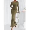 imagePRETTYGARDEN Womens Fall Fashion 2025 Long Sleeve Maxi Dress Ribbed Knit Boat Neck Bodycon Casual Dresses Going Out OutfitsArmy Green