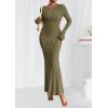 imagePRETTYGARDEN Womens Fall Fashion 2025 Long Sleeve Maxi Dress Ribbed Knit Boat Neck Bodycon Casual Dresses Going Out OutfitsArmy Green