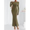 imagePRETTYGARDEN Womens Fall Fashion 2025 Long Sleeve Maxi Dress Ribbed Knit Boat Neck Bodycon Casual Dresses Going Out OutfitsArmy Green