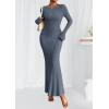 imagePRETTYGARDEN Womens Fall Fashion 2025 Long Sleeve Maxi Dress Ribbed Knit Boat Neck Bodycon Casual Dresses Going Out OutfitsDusty Blue