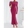 imagePRETTYGARDEN Womens Fall Fashion 2025 Long Sleeve Maxi Dress Ribbed Knit Boat Neck Bodycon Casual Dresses Going Out OutfitsRose Red