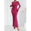 imagePRETTYGARDEN Womens Fall Fashion 2025 Long Sleeve Maxi Dress Ribbed Knit Boat Neck Bodycon Casual Dresses Going Out OutfitsRose Red