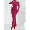 imagePRETTYGARDEN Womens Fall Fashion 2025 Long Sleeve Maxi Dress Ribbed Knit Boat Neck Bodycon Casual Dresses Going Out OutfitsRose Red