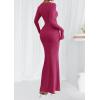 imagePRETTYGARDEN Womens Fall Fashion 2025 Long Sleeve Maxi Dress Ribbed Knit Boat Neck Bodycon Casual Dresses Going Out OutfitsRose Red