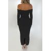 imagePRETTYGARDEN Womens Fall Off The Shoulder Maxi Dress Spring Long Sleeve Ruched Fitted Bodycon Club Dresses with SlitBlack
