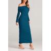 imagePRETTYGARDEN Womens Fall Off The Shoulder Maxi Dress Spring Long Sleeve Ruched Fitted Bodycon Club Dresses with SlitLake Blue