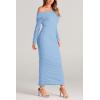 imagePRETTYGARDEN Womens Fall Off The Shoulder Maxi Dress Spring Long Sleeve Ruched Fitted Bodycon Club Dresses with SlitLight Blue