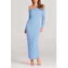 imagePRETTYGARDEN Womens Fall Off The Shoulder Maxi Dress Spring Long Sleeve Ruched Fitted Bodycon Club Dresses with SlitLight Blue