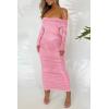imagePRETTYGARDEN Womens Fall Off The Shoulder Maxi Dress Spring Long Sleeve Ruched Fitted Bodycon Club Dresses with SlitPink