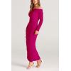 imagePRETTYGARDEN Womens Fall Off The Shoulder Maxi Dress Spring Long Sleeve Ruched Fitted Bodycon Club Dresses with SlitRose Red