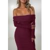 imagePRETTYGARDEN Womens Fall Off The Shoulder Maxi Dress Spring Long Sleeve Ruched Fitted Bodycon Club Dresses with SlitWine Red
